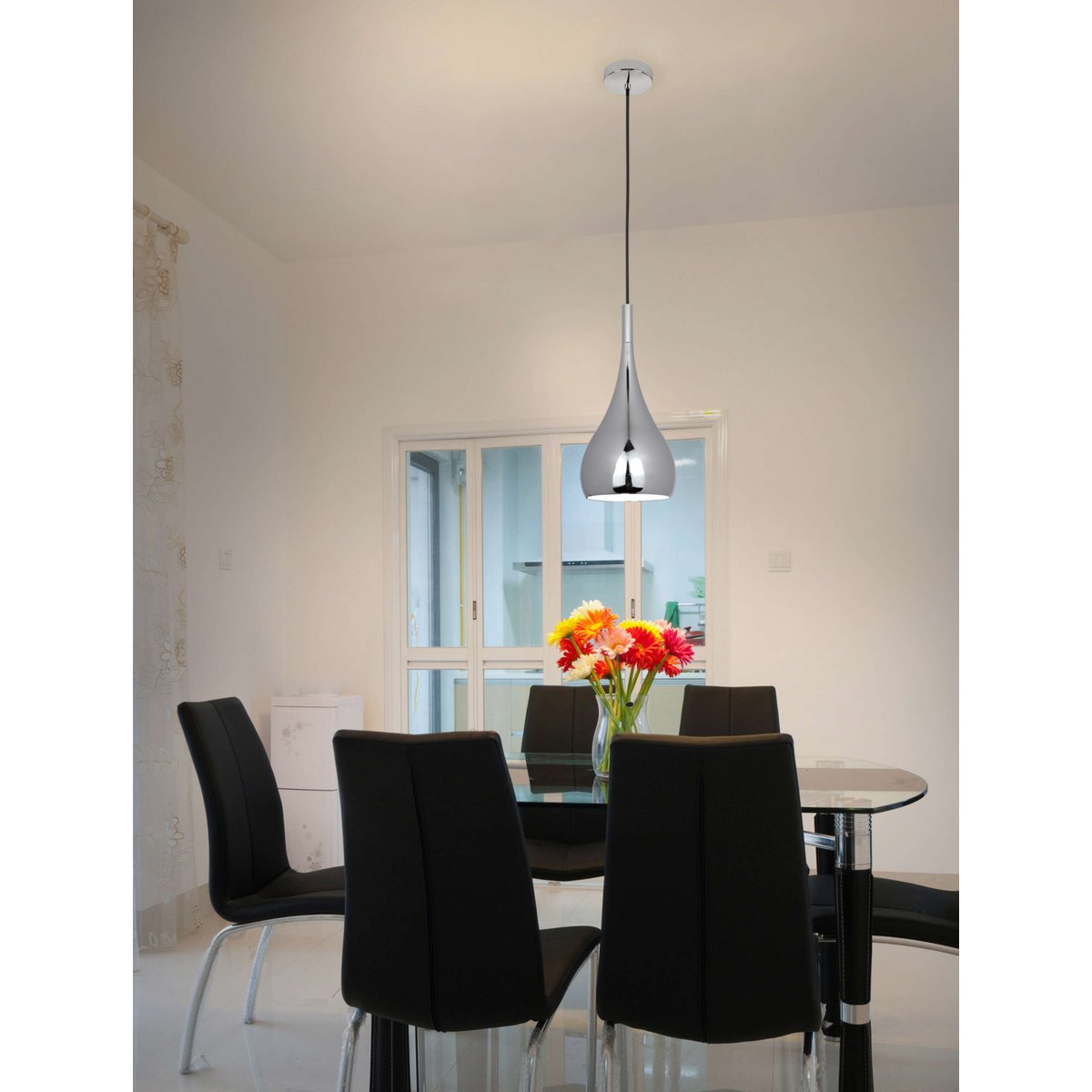 Hanger lamp "stijl", retro klassiek, hanglamp gemaakt van chroom-glanzend metaal met E27-aansluiting, paraplu Ø23 cm, ideaal voor eetkamer, woonkamer en keuken.