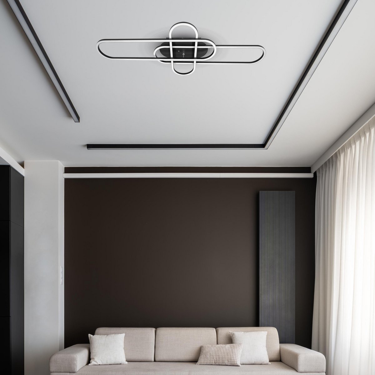 LED CCT -plafondlicht "Carlon" gemaakt van Matt Black Aluminium en Plastic, met geïntegreerde LED, 120 cm lang