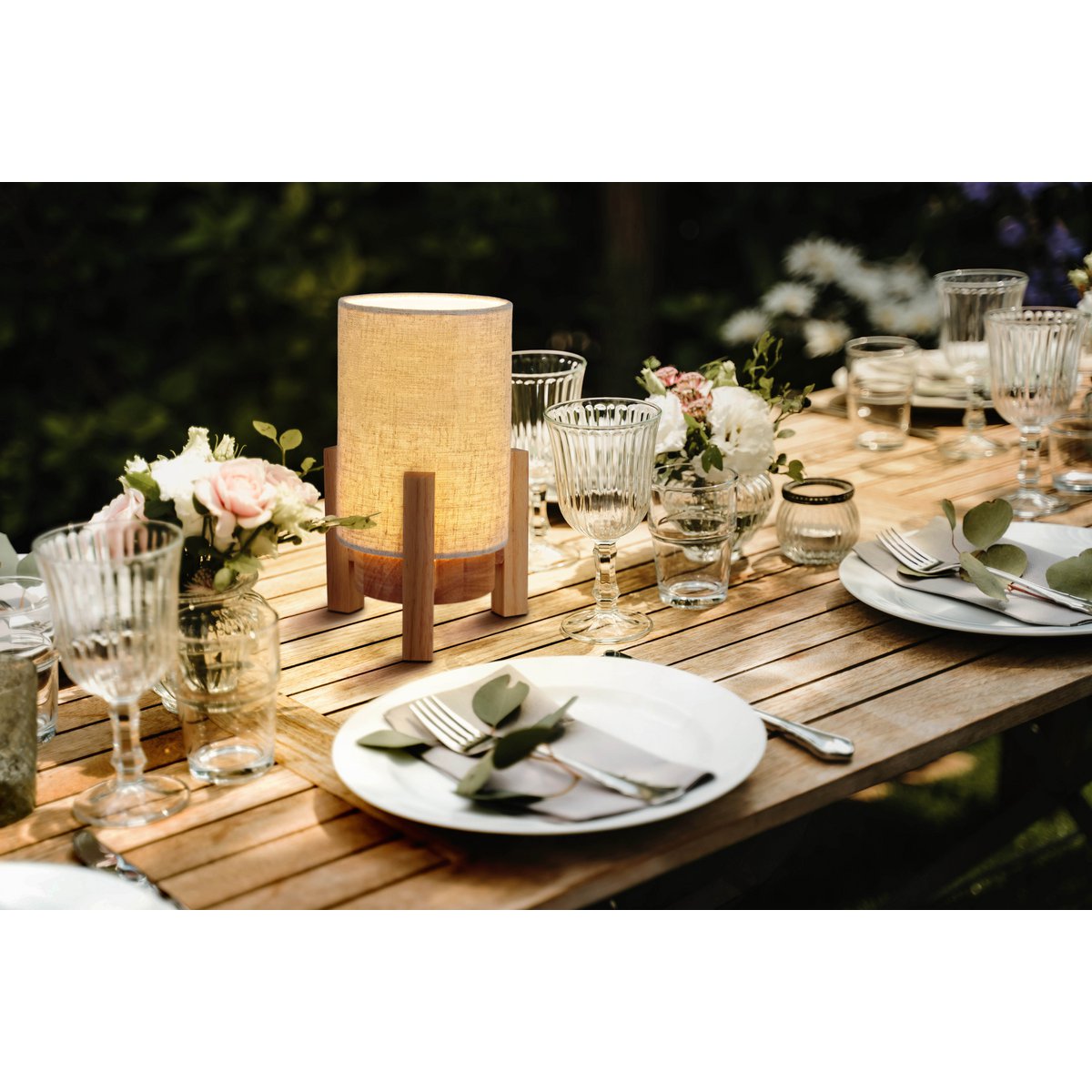 Ackitical Lamp "Matilda" 32 cm hoog, in wit/natuur, met geïntegreerde LED, dimbaar met aanraaksensor