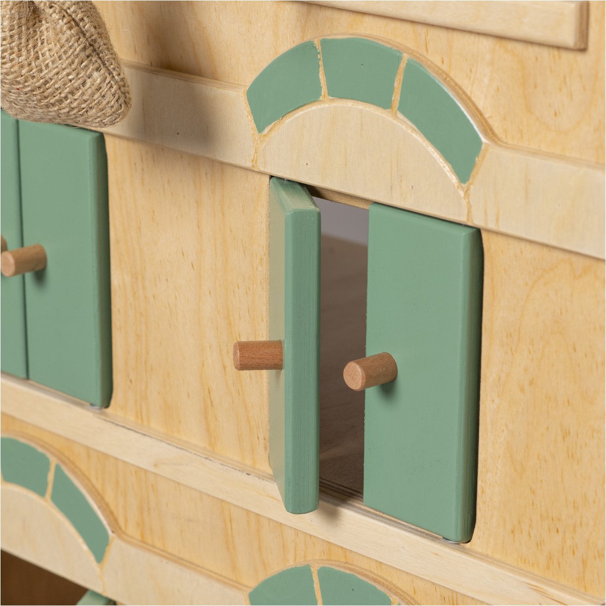 Van Dijk Toys houten speel Pakhuis groen inclusief erwtenzakje - Vintage groen( geschikt voor kinderopvang)