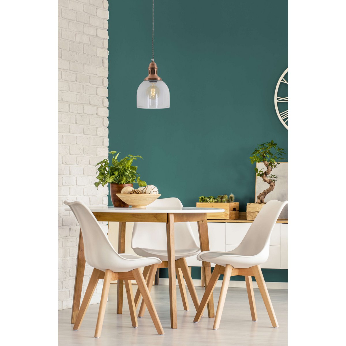 Glazen hanglamp "Mumbai", retro klassiek gemaakt van metaal en glas in koper, E27