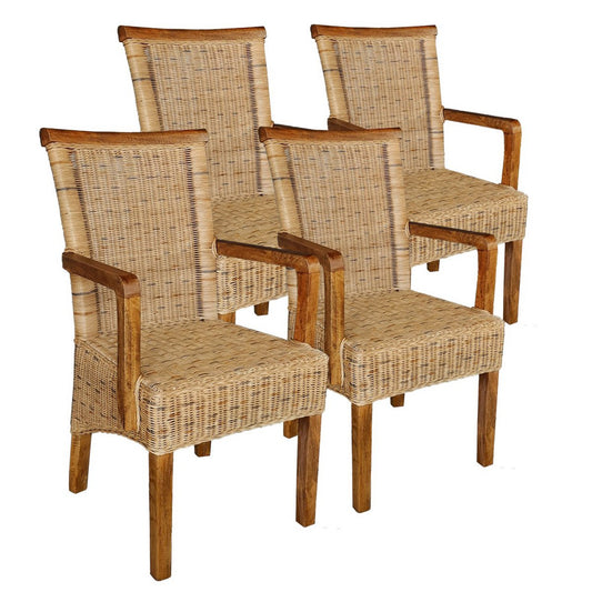Rotan stoelen set van 4 eetkamerstoelen met armleuningen tabacco Perth rieten stoel rotan fauteuil
