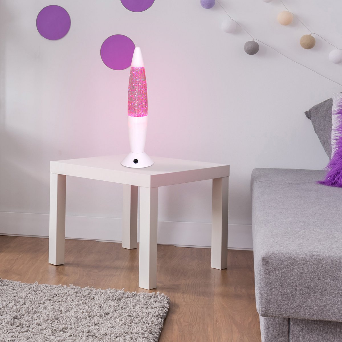 LED-tafellicht "Glitter", de decoratietafellamp gemaakt van metaal en plastic, ongeveer 36 cm hoog, met stevig ingebouwde LED's, doneert kleurrijk licht met "glitter", effectverlichting voor woonkamer, kantoor, kinderkamer of nachtkastje