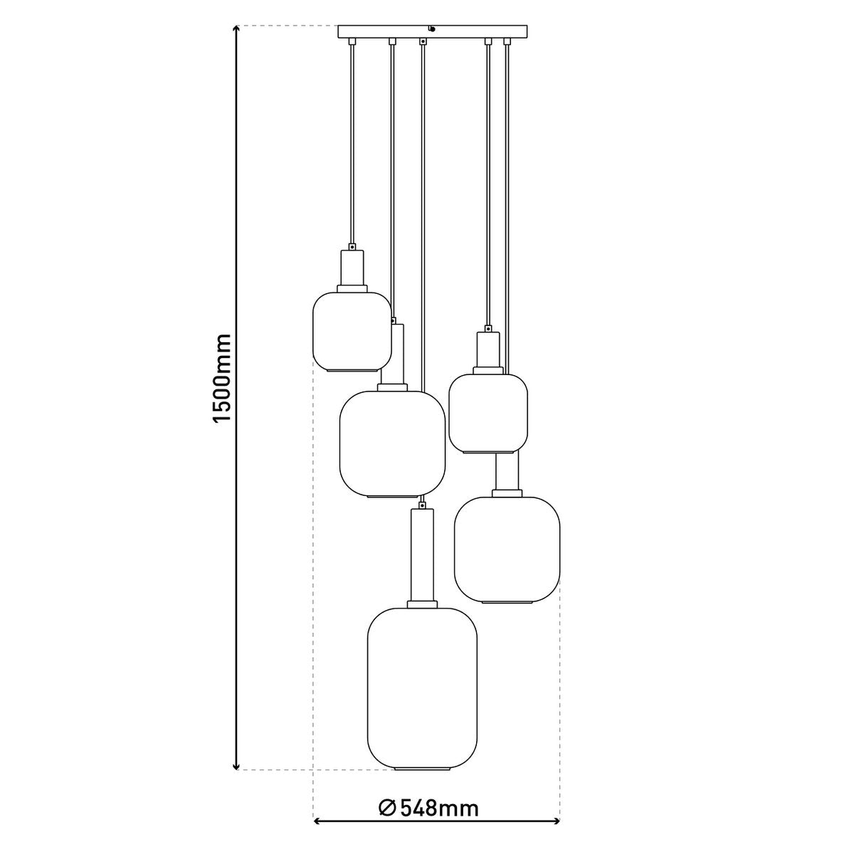 5 hanglamp "fumo", hanglamp gemaakt van metaal en glas in zwart, met E14 -aansluiting, voor eetkamer, woonkamer, gang of kantoor, hangende lamp Ø ca.