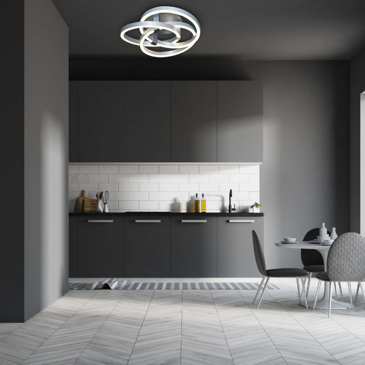 Smart Home LED plafondlicht "Divora" Ø 70 cm, plafondlamp gemaakt van metaal, aluminium geborsteld en wit plastic, met veel functies, stevig gebouwd -in LED's, verlichting voor woonkamer, eetkamerkantoor of gang