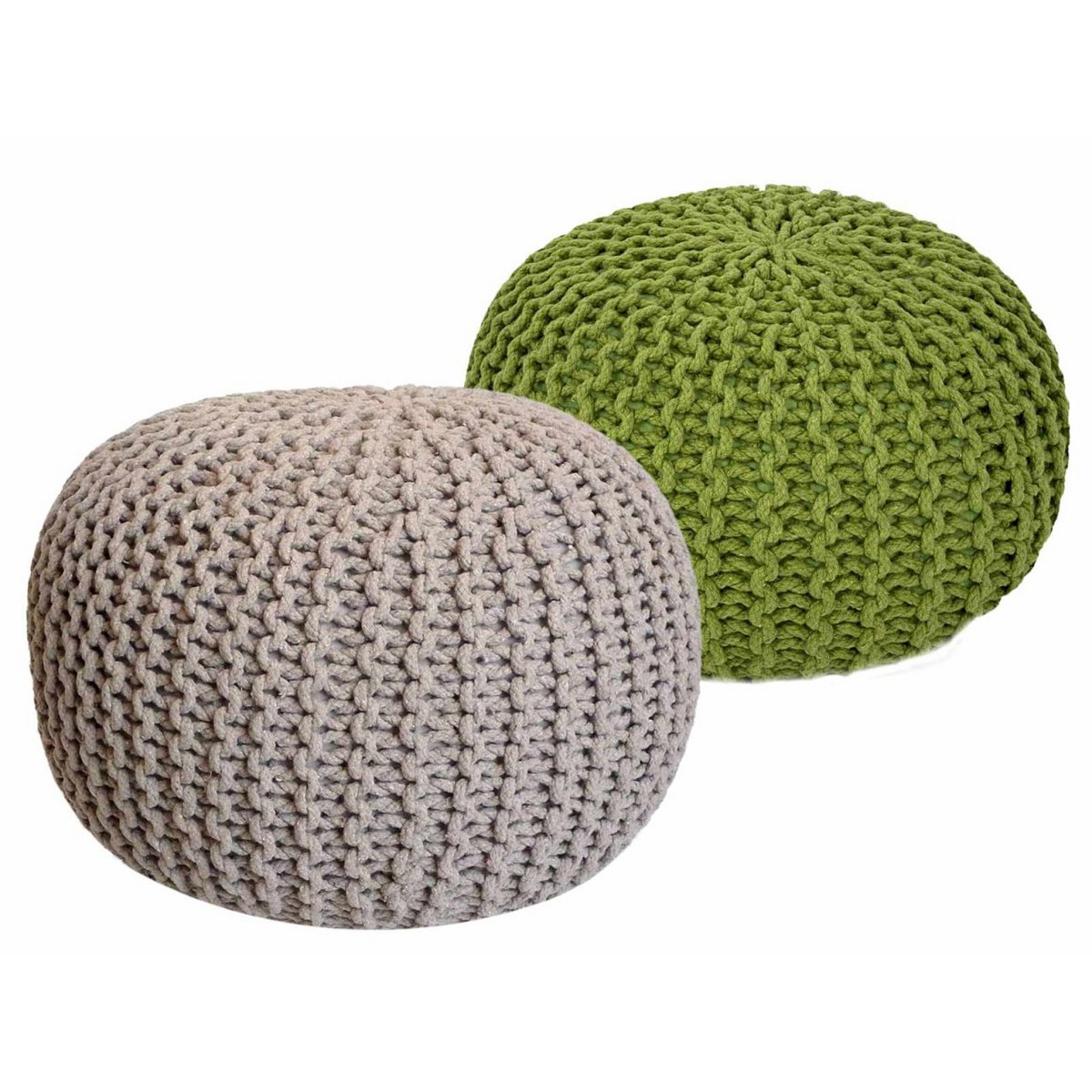 Sitzhocker Pouf SET 2 Stück Ø 55 cm H 37 cm Strickhocker Bodenkissen Grobstrick-Optik nachhaltig