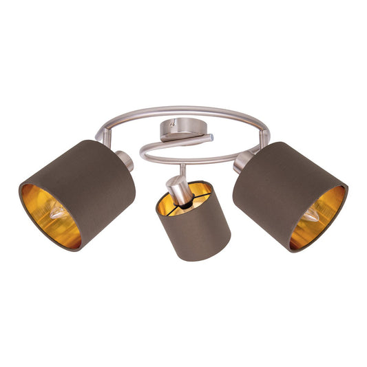 3-zits muur en plafond Rondel "Maron" gemaakt van metalen satine-meter met stof paraplu's in bruin, met E14-aansluiting, lamp voor woonkamer, eetkamer, gang en kantoor, 28,5 cm diameter