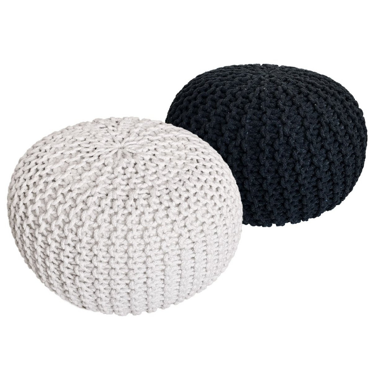 Sitzhocker Pouf SET 2 Stück Ø 55 cm H 37 cm Strickhocker Bodenkissen Grobstrick-Optik nachhaltig