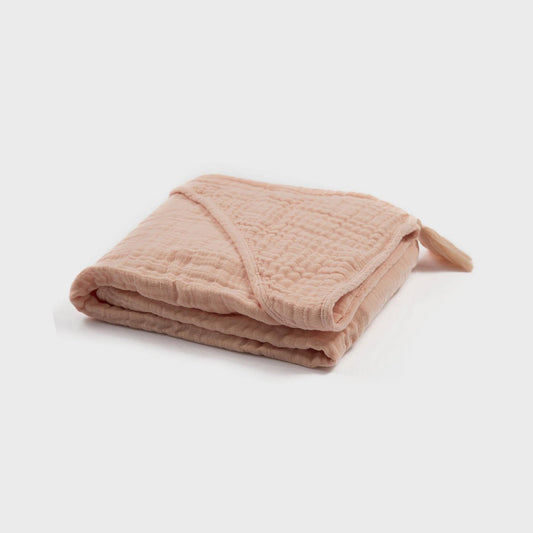 OrganicEra Biologische mousseline babyhanddoek met capuchon, zalm