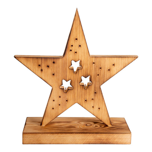 LED Wood Star 29 cm High Christmas Decorations gemaakt van hout in de natuur, met stevig geïnstalleerde LED's