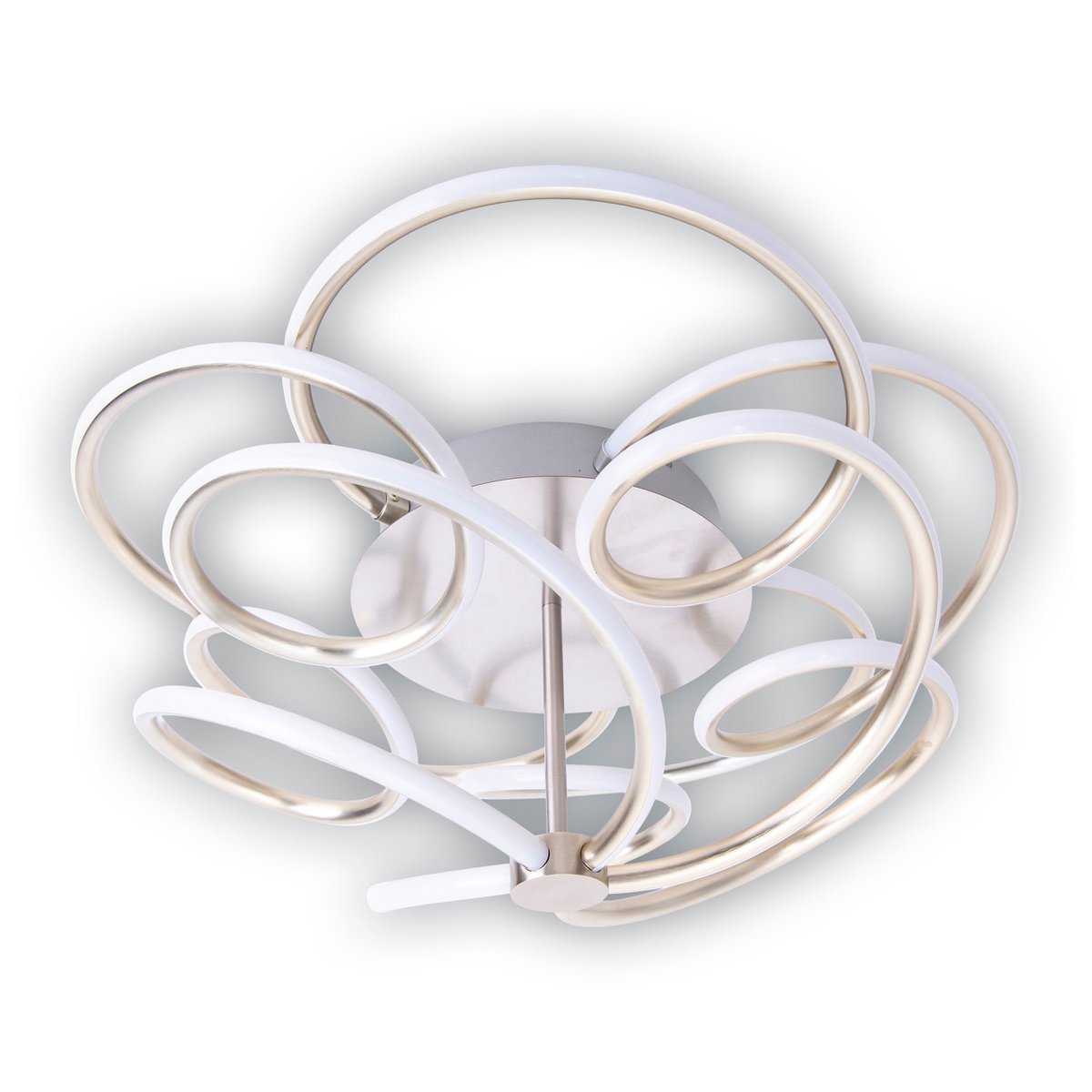 LED-plafondlamp "Rizado" Ø: 57 cm gemaakt van metaal in satijnen nikkel en plastic, met stevig ingebouwde LED's, verlichting voor woonkamers en kantoor.