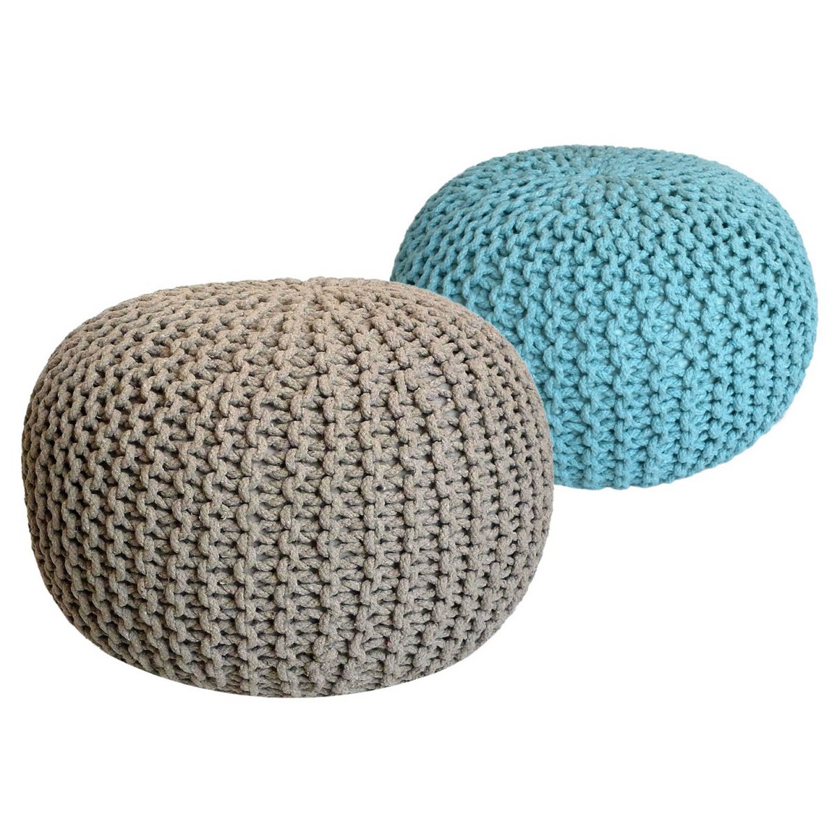 Sitzhocker Pouf SET 2 Stück Ø 55 cm H 37 cm Strickhocker Bodenkissen Grobstrick-Optik nachhaltig