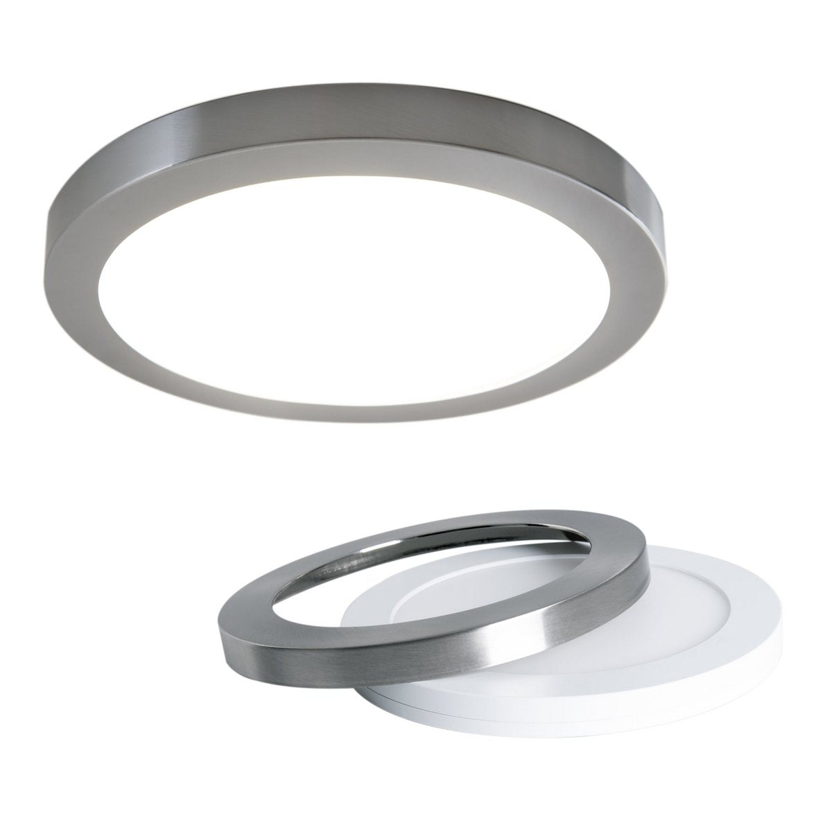 LED -plafondlamp "bonus", functie, metalen plafondlamp en plastic, ringen in chroom en wit kunnen worden gewijzigd, met stevig ingebouwde LED's, 22,5 cm diameter