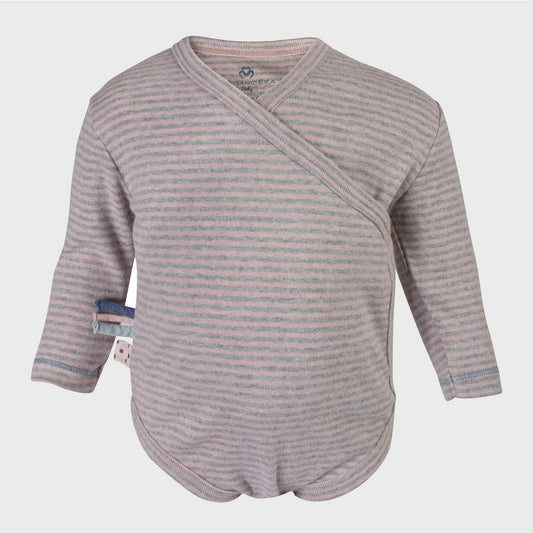 OrganicEra Organic Baby L/S Kimono body, roze gestreept