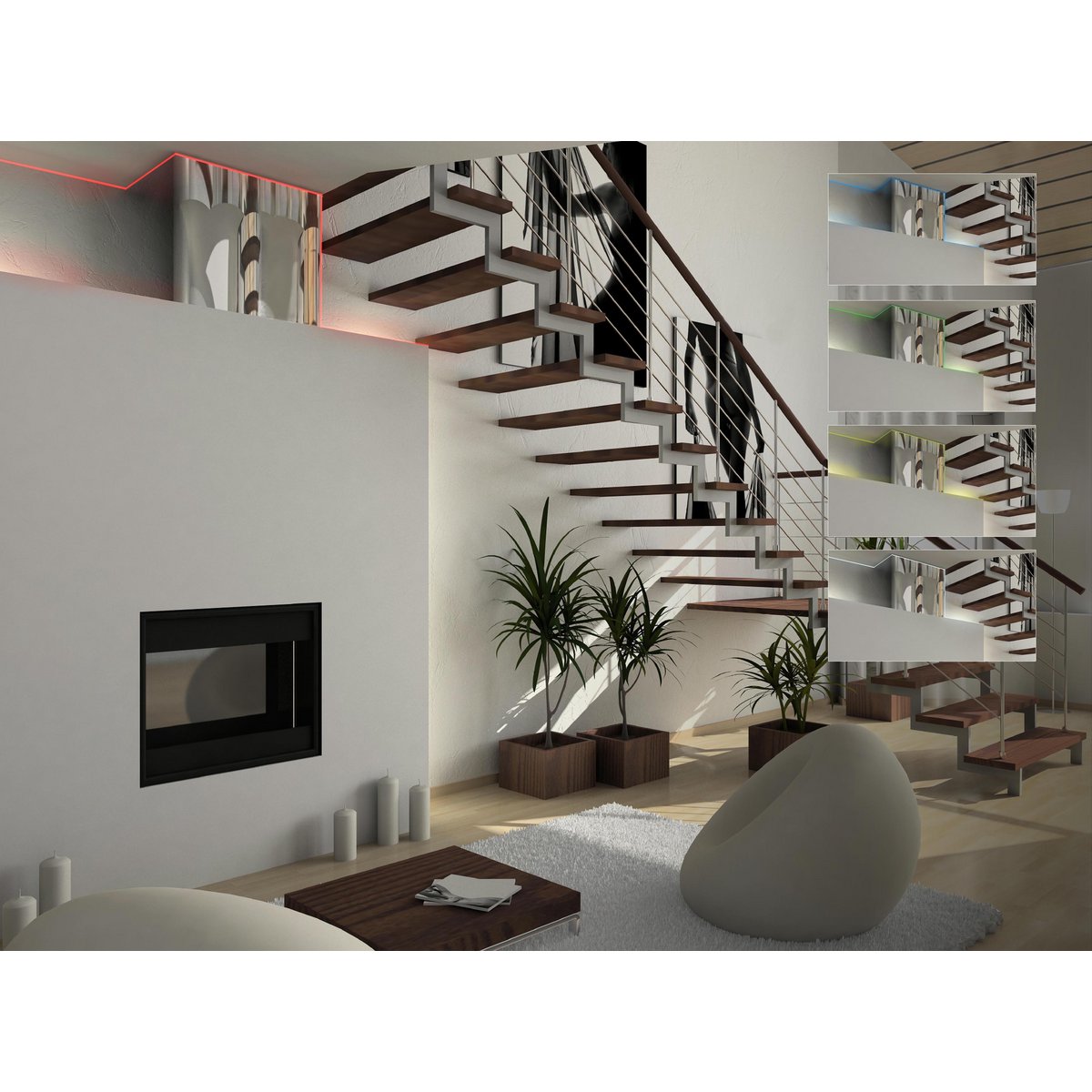 5x 1m RGB LED -streep, met kleurverandering, dimable, inclusief infrarood afstandsbediening