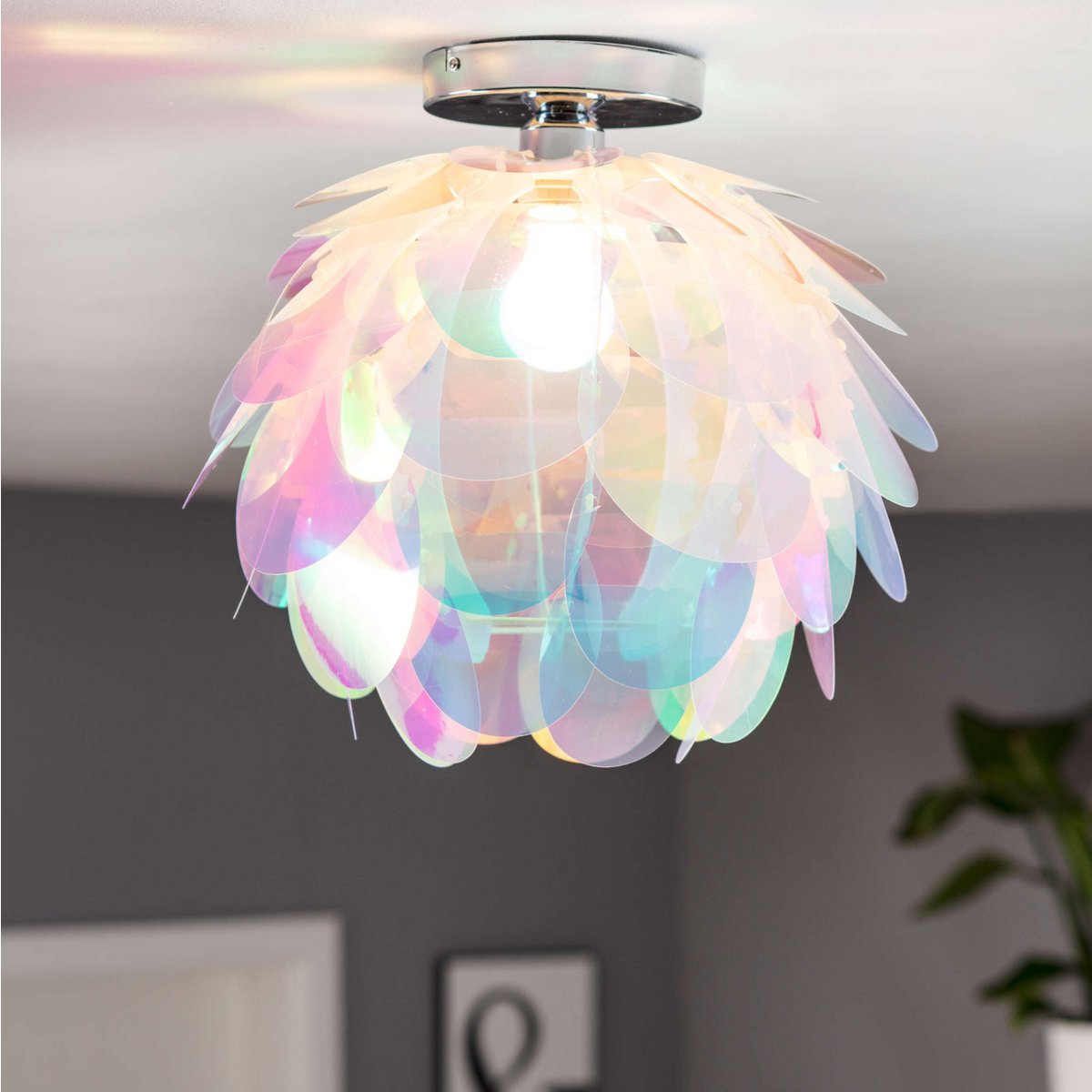 Plafondlamp "fora" gemaakt van metaal en iriserend plastic, E27 -aansluiting, verlichting voor woonkamer, eetkamer en kantoor, Ø40 cm