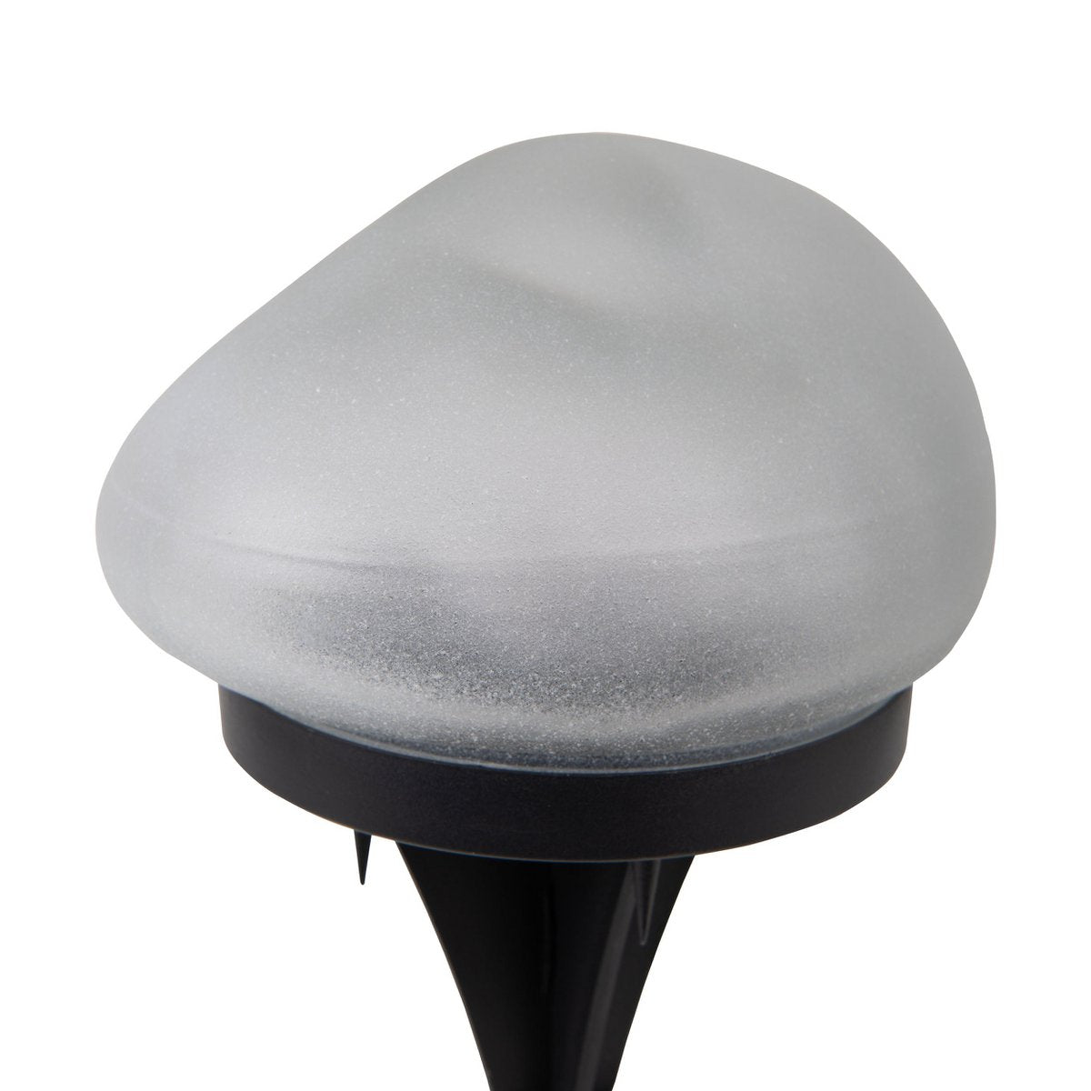 De spiesjes "Guri" 14 x 12 cm, 8,5 cm hoog, zwart plastic, zwaar, transparant glas, geïntegreerde LED's, warm wit