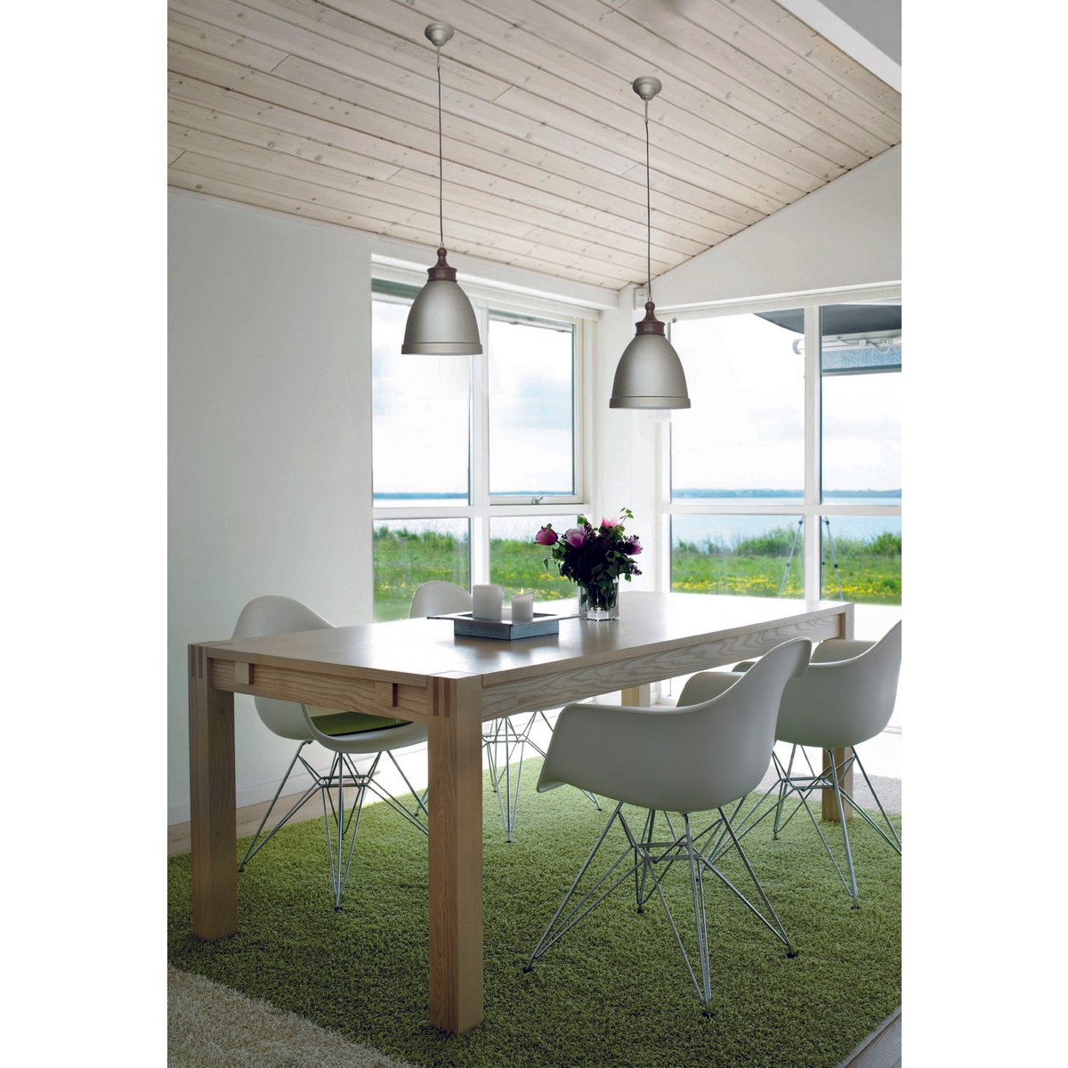 Metalen hanglamp "Pinhead" met houtlook opzetstuk