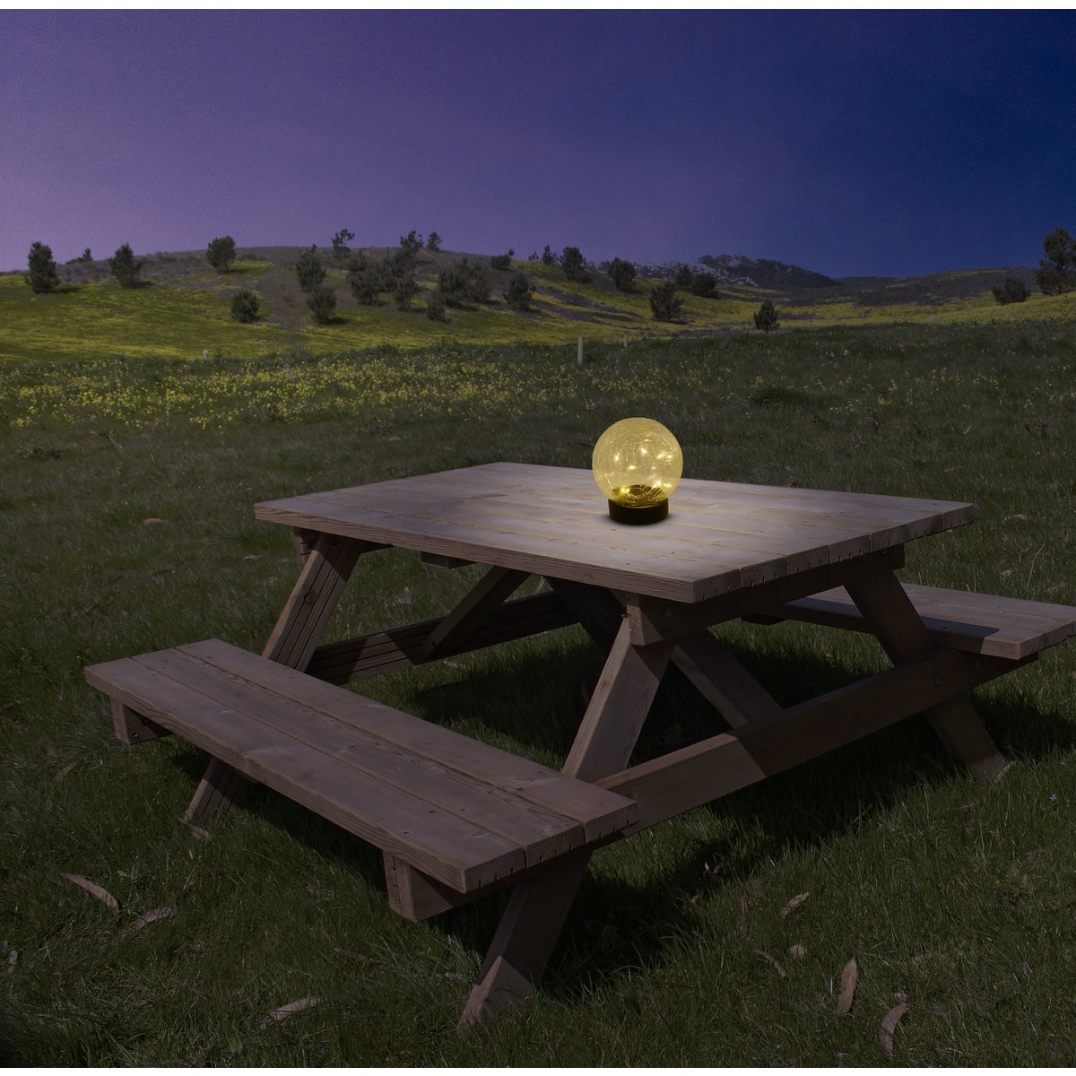 3 Set LED LED Solar Table Lamp/Aand Skeer "Crackle" Ø 12 cm, voor buiten, taflamp-plastic en glas, wit, met geïntegreerde LED