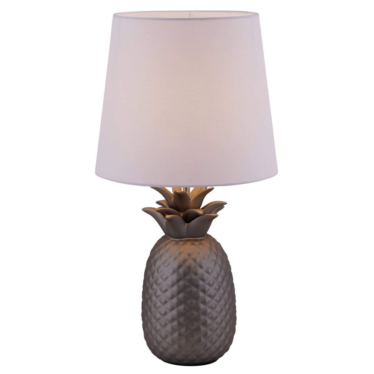 Keramisch tafellicht "ananas", keramische tafellamp met zilverkleurig glazuur en wit stofscherm, met E14-aansluiting, voor eetkamer, woonkamer, gang of kantoor, taflamp 45 cm hoog