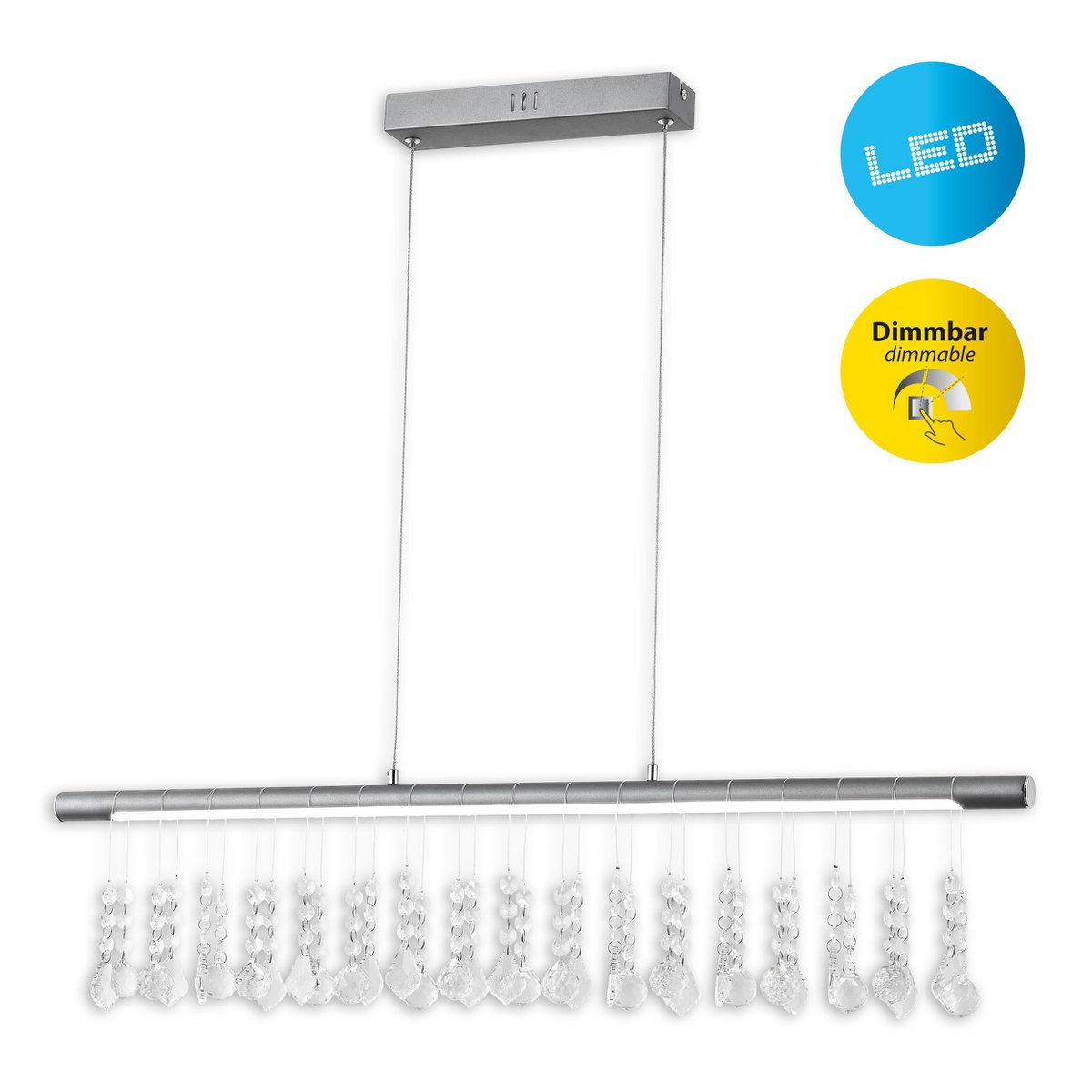 Led hanglamp "nobilis" lengte ongeveer 100 cm, gemaakt van metaal en plastic in satijnnikkel, met stevig ingebouwde LED's, verlichting voor woonkamer, eetkamer of kantoor