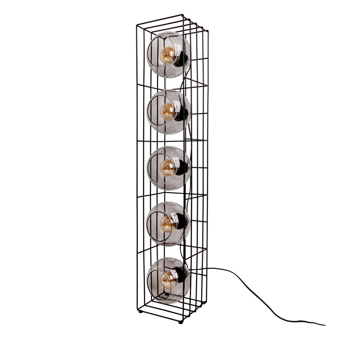Glasse-stand-lamp "Cesta" vloerlamp gemaakt van zwarte metalen draad en getinte glas, met E27-aansluiting, 95 cm hoog, voor eetkamer, woonkamer, gang of kantoor,