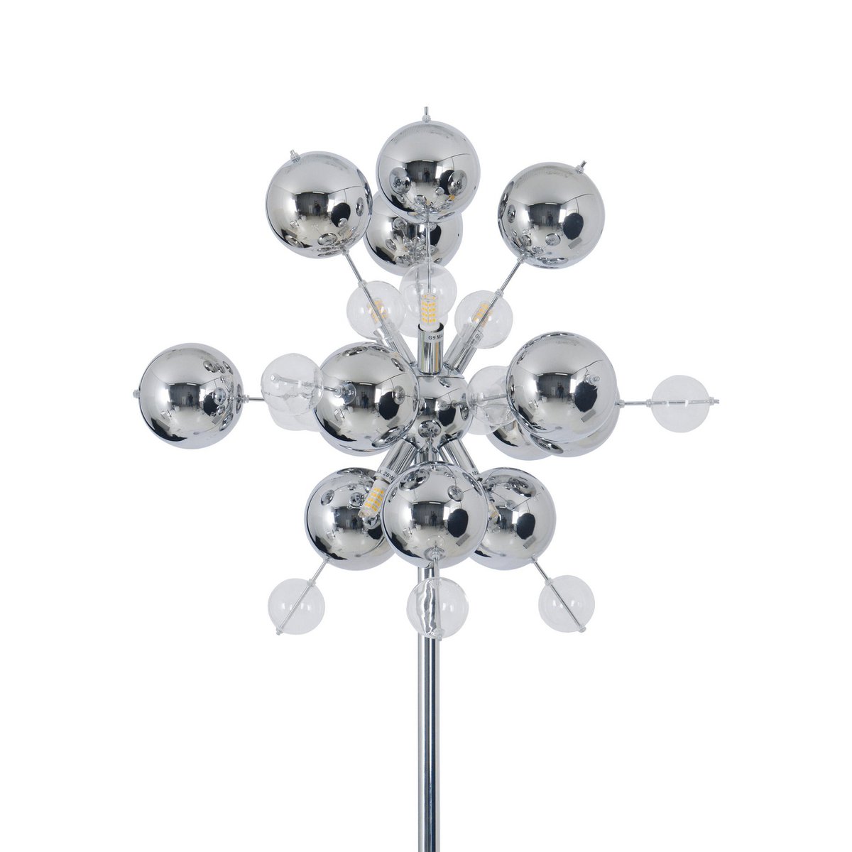Staande lamp "explosie" in chroom, vloerlamp gemaakt van metaal en glas, chroom, G9, vloerlamp 169 cm hoog