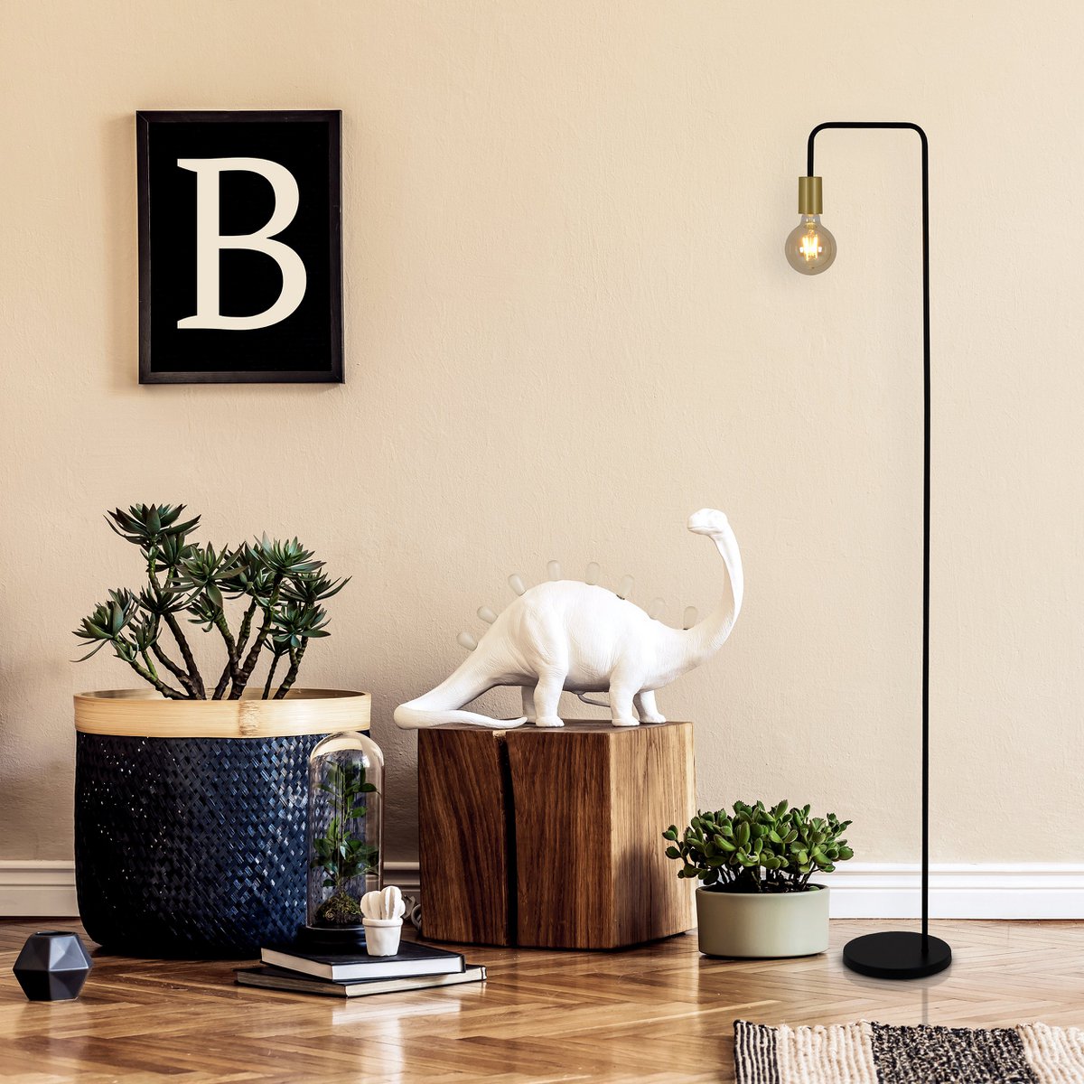 Staande lamp "Modo" gemaakt van metaal in zwarte, versies in goud, E27 -aansluiting, tafellamp voor woonkamer, eetkamer, keuken, gang, gang of kantoor, 150 High