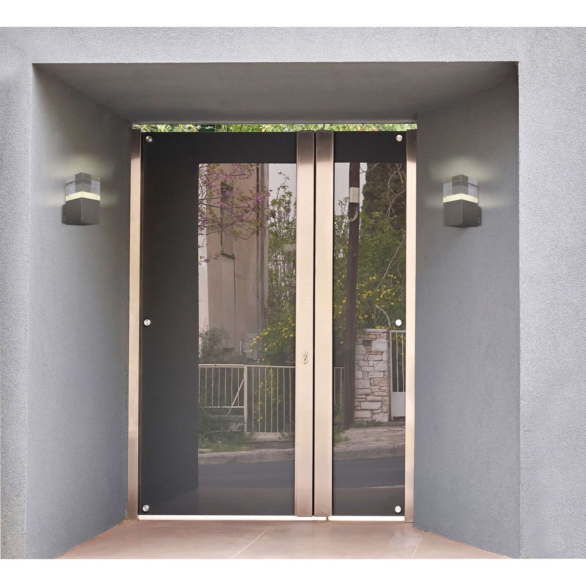 LED externe wandlamp "Leah" gemaakt van metaal en plastic in stalen blanke, geïntegreerde LED