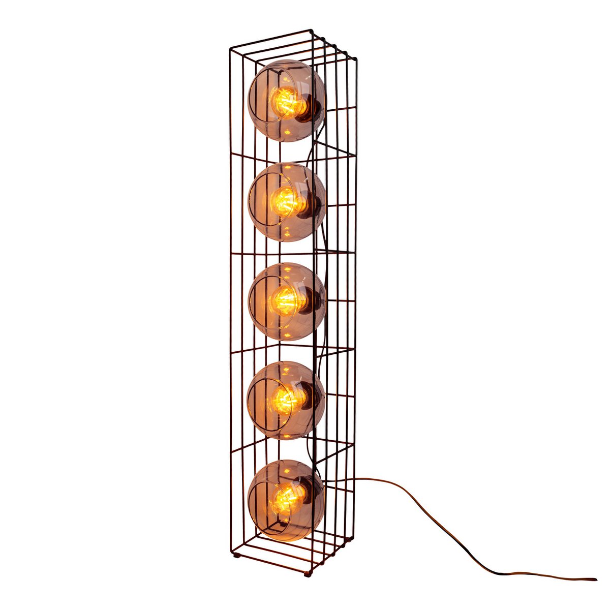 Glasse-stand-lamp "Cesta" vloerlamp gemaakt van zwarte metalen draad en getinte glas, met E27-aansluiting, 95 cm hoog, voor eetkamer, woonkamer, gang of kantoor,