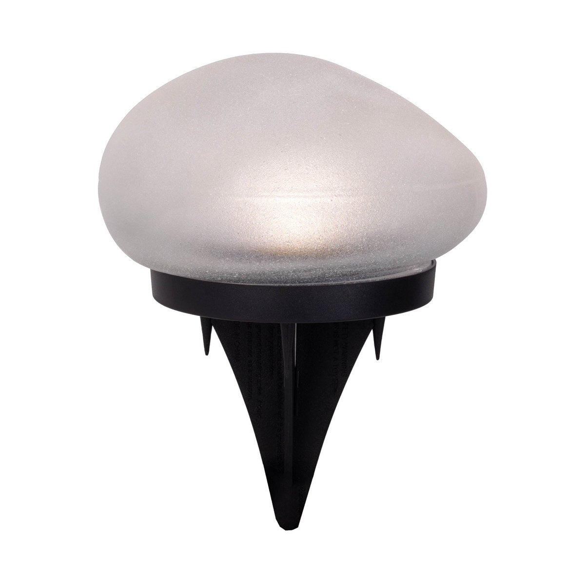 De spiesjes "Guri" 14 x 12 cm, 8,5 cm hoog, zwart plastic, zwaar, transparant glas, geïntegreerde LED's, warm wit