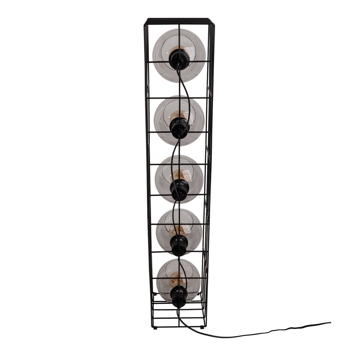 Glasse-stand-lamp "Cesta" vloerlamp gemaakt van zwarte metalen draad en getinte glas, met E27-aansluiting, 95 cm hoog, voor eetkamer, woonkamer, gang of kantoor,