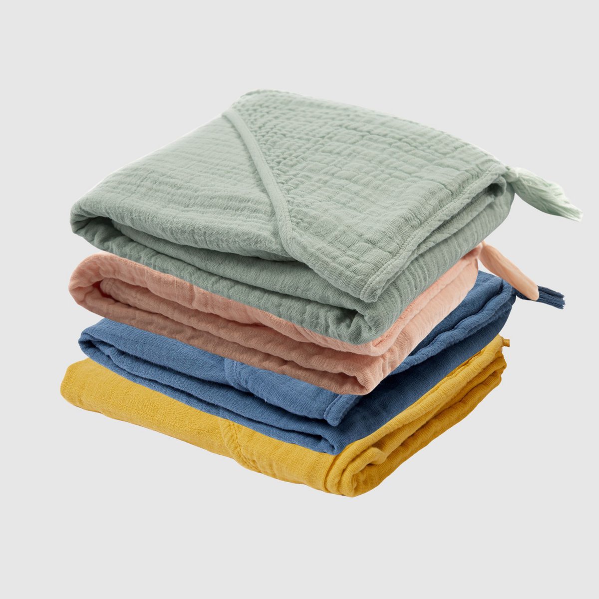 OrganicEra Biologische mousseline babyhanddoek met capuchon, mosterd