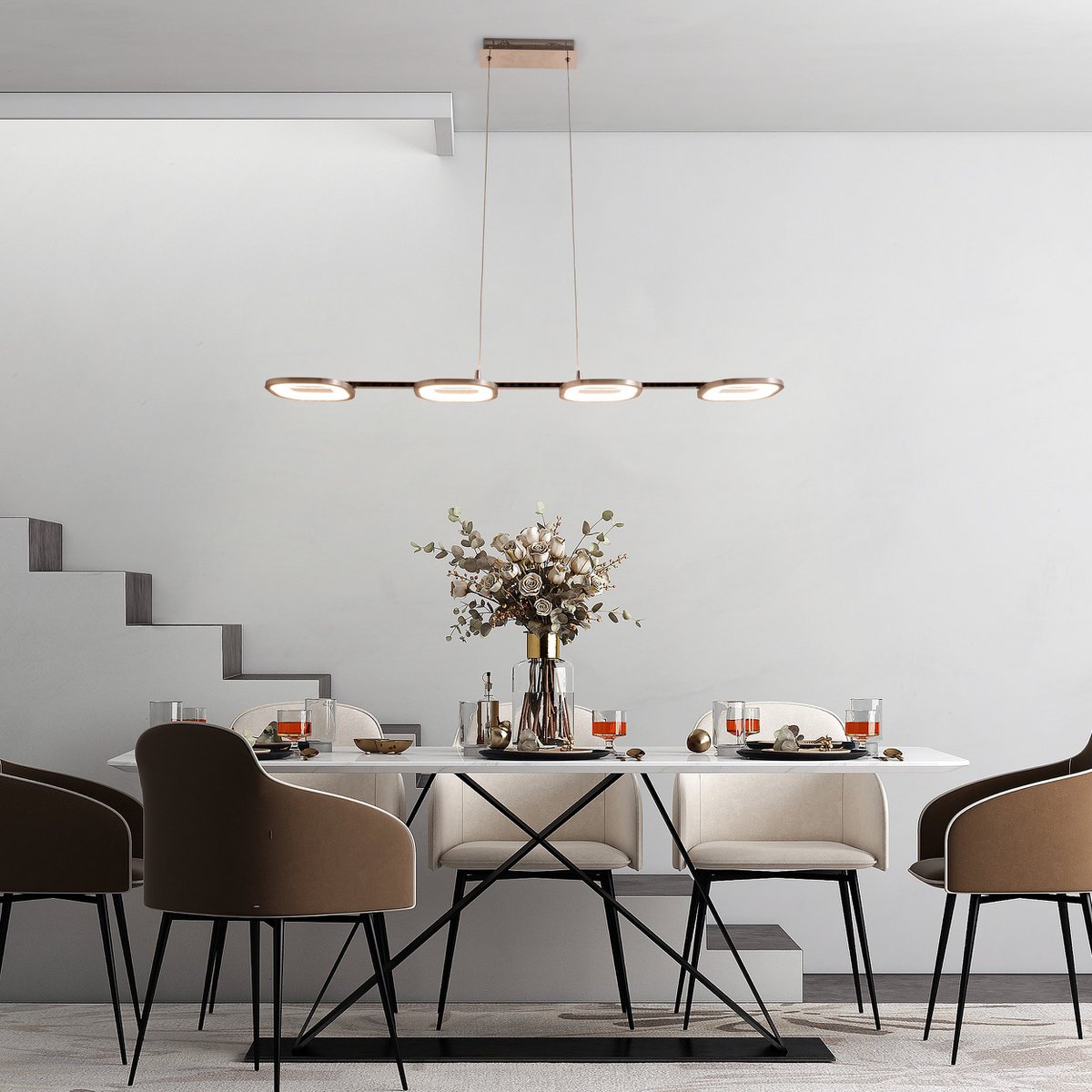 LED hanglamp "balk" gemaakt van metaal en plastic in stalen blank, met geïntegreerde LED