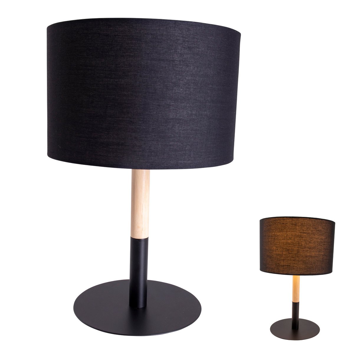 Textieltafel Licht "Tessile", tafellamp gemaakt van metaal, textiel en rubberen boom in zwart,/Natuur, met E14 -aansluiting, voor eetkamer, woonkamer, gang of kantoor, 37 cm hoog